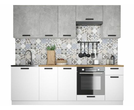 Кухонный гарнитур «Ника» Нео 2,4м с вытяжкой, Ателье светлый/Белый | Интернет магазин мебели и декора LifeDekor