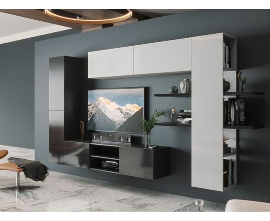 Стенка «Альда», белый/черный/белый глянец | Интернет магазин мебели и декора LifeDekor