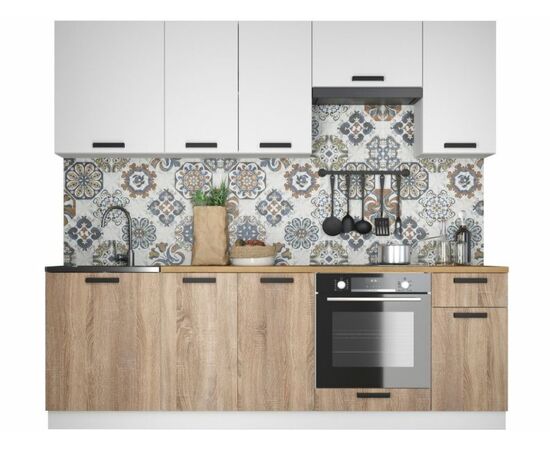 Кухонный гарнитур «Ника» Нео 2,4м с вытяжкой, Белый/Дуб сонома | Интернет магазин мебели и декора LifeDekor