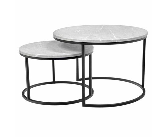 Набор кофейных столиков Tango светло-серый мрамор с чёрными ножками, 2шт | Интернет магазин мебели и декора LifeDekor