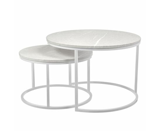Набор кофейных столиков Tango бежевый мрамор с белыми ножками, 2шт | Интернет магазин мебели и декора LifeDekor