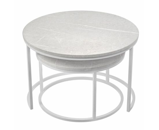 Набор кофейных столиков Tango бежевый мрамор с белыми ножками, 2шт, изображение 3 | Интернет магазин мебели и декора LifeDekor