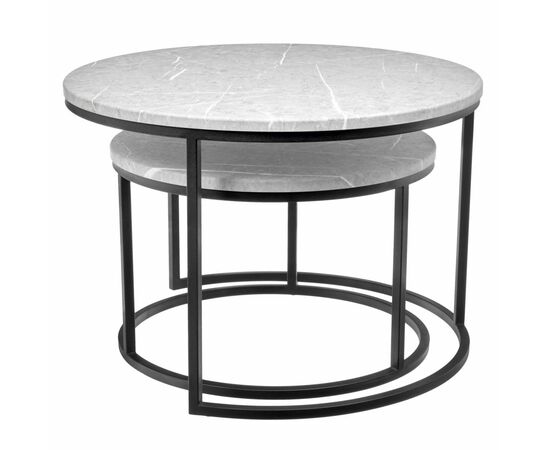 Набор кофейных столиков Tango светло-серый мрамор с чёрными ножками, 2шт, изображение 2 | Интернет магазин мебели и декора LifeDekor