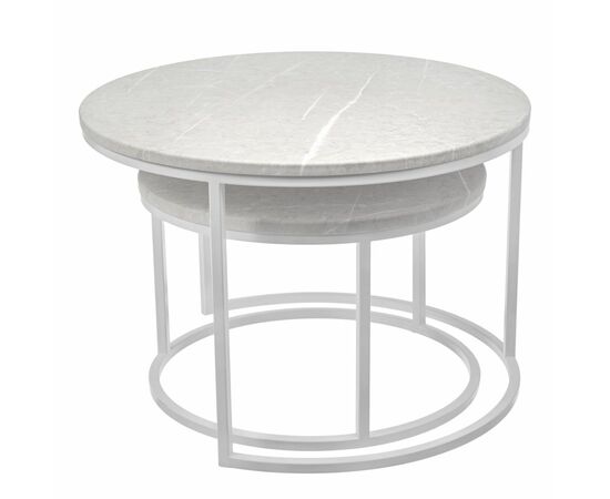 Набор кофейных столиков Tango бежевый мрамор с белыми ножками, 2шт, изображение 2 | Интернет магазин мебели и декора LifeDekor