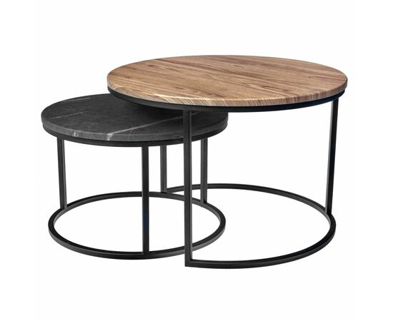 Набор кофейных столиков Tango орех и серый мрамор с чёрными ножками, 2шт | Интернет магазин мебели и декора LifeDekor