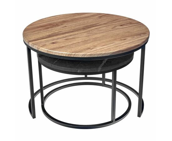 Набор кофейных столиков Tango орех и серый мрамор с чёрными ножками, 2шт, изображение 3 | Интернет магазин мебели и декора LifeDekor