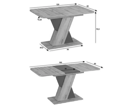 Стол Riga 120-160*80 Дуб вотан/ Вольфрам, изображение 9 | Интернет магазин мебели и декора LifeDekor
