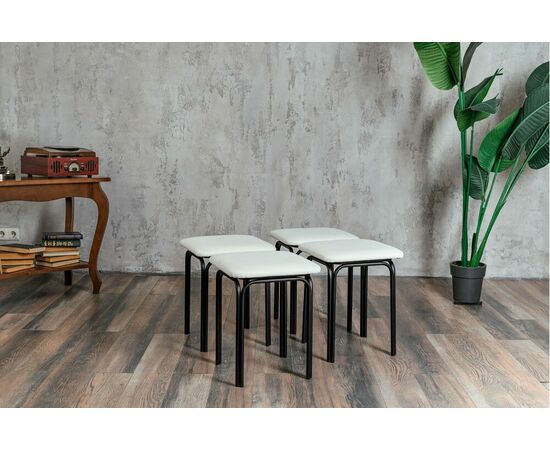 Табурет для кухни Shado 01 белый экокожа, каркас черный, изображение 4 | Интернет магазин мебели и декора LifeDekor