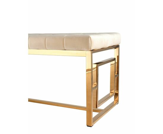 Банкетка-скамейка БРУКЛИН велюр бежевый сталь золото, изображение 5 | Интернет магазин мебели и декора LifeDekor