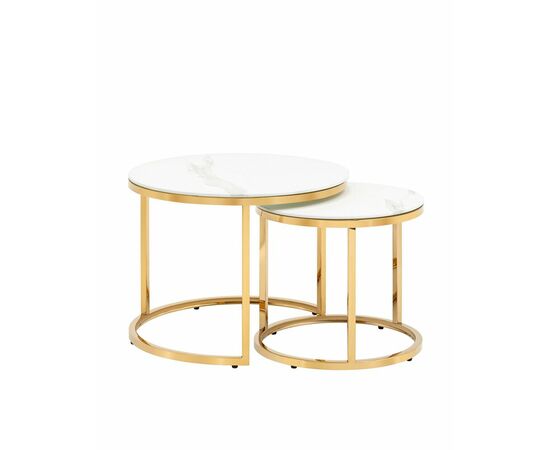 Набор журнальных столиков Селена 60 и 45 см стекло белый мрамор сталь золото | Интернет магазин мебели и декора LifeDekor