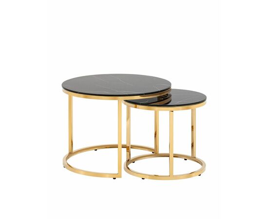 Набор журнальных столиков Селена 60 и 45 см стекло черный мрамор сталь золото | Интернет магазин мебели и декора LifeDekor