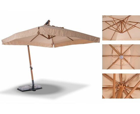 "Корсика" зонт уличный 3х3м на боковой алюминиевой опоре, цвет под дерево, изображение 2 | Интернет магазин мебели и декора LifeDekor
