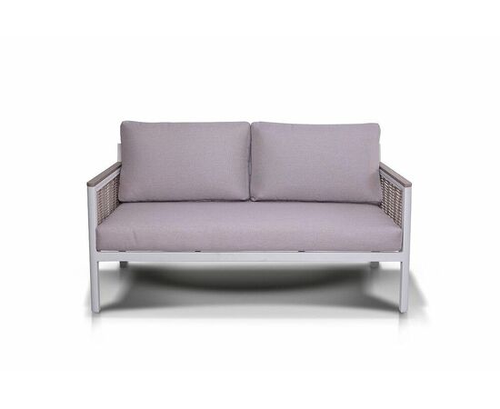 "Сан Ремо" диван 2-местный плетеный из роупа, каркас алюминий белый, роуп бежевый, ткань бежевая, изображение 2 | Интернет магазин мебели и декора LifeDekor