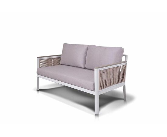 "Сан Ремо" диван 2-местный плетеный из роупа, каркас алюминий белый, роуп бежевый, ткань бежевая, изображение 4 | Интернет магазин мебели и декора LifeDekor