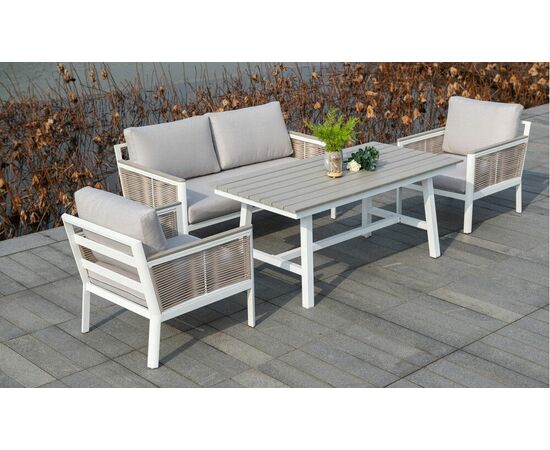 "Сан Ремо" диван 2-местный плетеный из роупа, каркас алюминий белый, роуп бежевый, ткань бежевая, изображение 6 | Интернет магазин мебели и декора LifeDekor