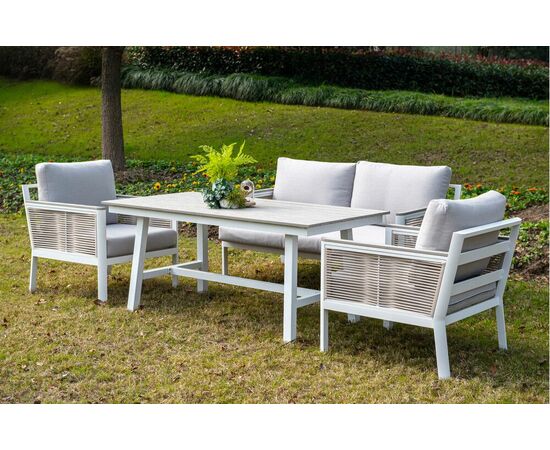 "Сан Ремо" диван 2-местный плетеный из роупа, каркас алюминий белый, роуп бежевый, ткань бежевая, изображение 7 | Интернет магазин мебели и декора LifeDekor