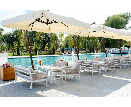 "Сан Ремо" диван 2-местный плетеный из роупа, каркас алюминий белый, роуп бежевый, ткань бежевая, изображение 9 | Интернет магазин мебели и декора LifeDekor