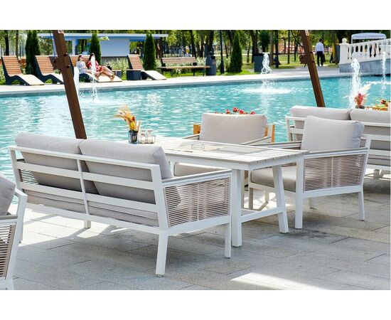 "Сан Ремо" диван 2-местный плетеный из роупа, каркас алюминий белый, роуп бежевый, ткань бежевая, изображение 11 | Интернет магазин мебели и декора LifeDekor