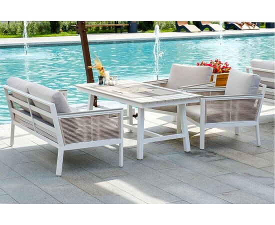 "Сан Ремо" диван 2-местный плетеный из роупа, каркас алюминий белый, роуп бежевый, ткань бежевая, изображение 13 | Интернет магазин мебели и декора LifeDekor