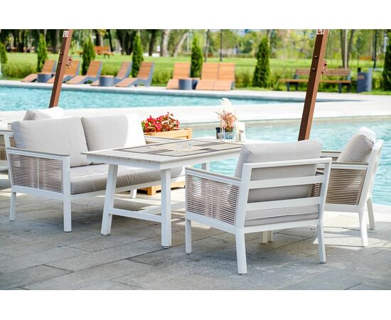 "Сан Ремо" диван 2-местный плетеный из роупа, каркас алюминий белый, роуп бежевый, ткань бежевая, изображение 14 | Интернет магазин мебели и декора LifeDekor