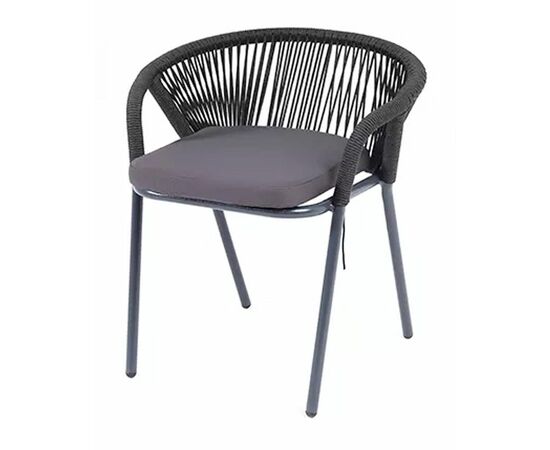 "Женева" стул плетеный из роупа, каркас алюминий темно-серый (RAL7024) шагрень, роуп темно-серый круглый, ткань темно-серая | Интернет магазин мебели и декора LifeDekor