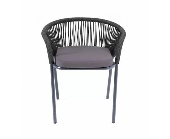 "Женева" стул плетеный из роупа, каркас алюминий темно-серый (RAL7024) шагрень, роуп темно-серый круглый, ткань темно-серая, изображение 2 | Интернет магазин мебели и декора LifeDekor
