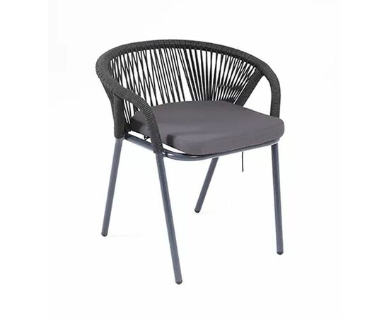 "Женева" стул плетеный из роупа, каркас алюминий темно-серый (RAL7024) шагрень, роуп темно-серый круглый, ткань темно-серая, изображение 3 | Интернет магазин мебели и декора LifeDekor