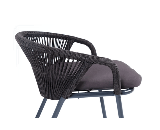 "Женева" стул плетеный из роупа, каркас алюминий темно-серый (RAL7024) шагрень, роуп темно-серый круглый, ткань темно-серая, изображение 4 | Интернет магазин мебели и декора LifeDekor