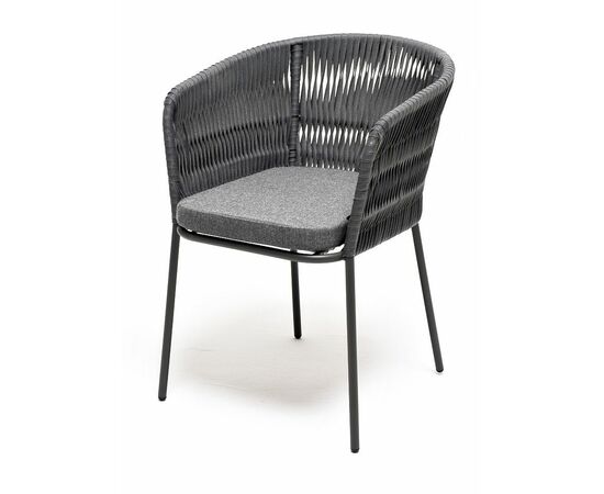 "Бордо" стул плетеный из роупа (колос), каркас из стали серый (RAL7022) муар, роуп серый 15мм, ткань серая | Интернет магазин мебели и декора LifeDekor