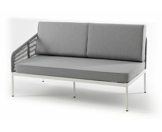 "Канны" правый модуль плетеный из роупа, каркас алюминий белый шагрень, роуп светло-серый круглый, ткань светло-серая | Интернет магазин мебели и декора LifeDekor