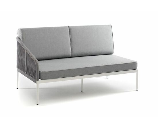 "Канны" правый модуль плетеный из роупа, каркас алюминий белый шагрень, роуп светло-серый круглый, ткань светло-серая, изображение 3 | Интернет магазин мебели и декора LifeDekor