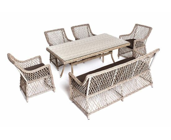 "Катания" обеденная группа плетеная на 6 персон, цвет бежевый, изображение 3 | Интернет магазин мебели и декора LifeDekor