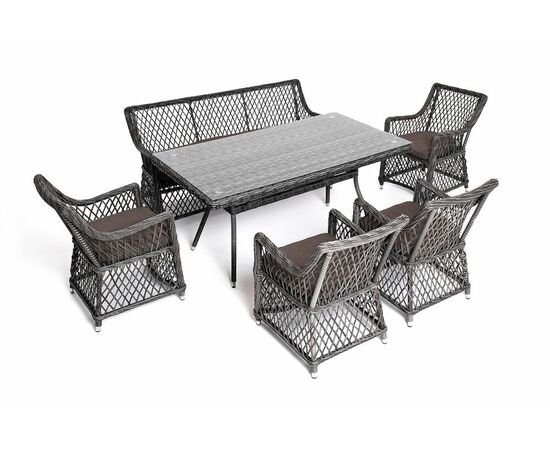 "Катания" обеденная группа плетеная на 6 персон, цвет графит, изображение 3 | Интернет магазин мебели и декора LifeDekor