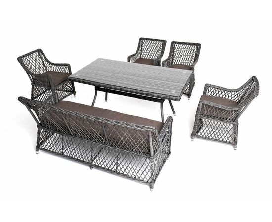 "Катания" обеденная группа плетеная на 6 персон, цвет графит, изображение 5 | Интернет магазин мебели и декора LifeDekor