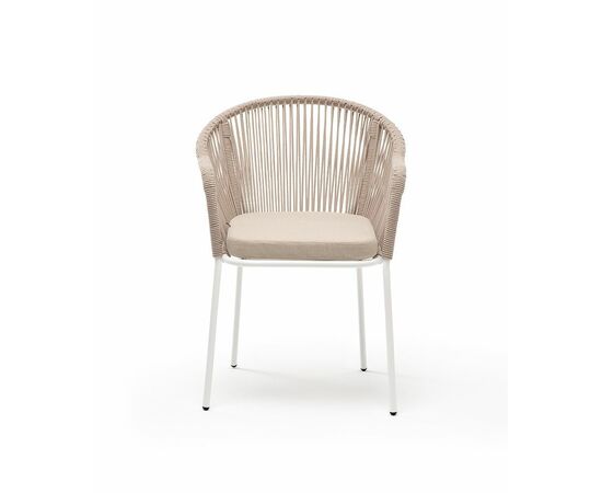 "Лион" стул плетеный из роупа, каркас из стали белый муар, роуп бежевый круглый, ткань бежевая, изображение 2 | Интернет магазин мебели и декора LifeDekor