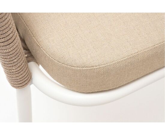 "Лион" стул плетеный из роупа, каркас из стали белый муар, роуп бежевый круглый, ткань бежевая, изображение 6 | Интернет магазин мебели и декора LifeDekor
