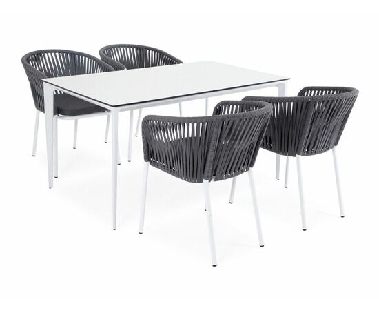 "Малага" обеденная группа на 4 персоны со стульями "Бордо", каркас белый, роуп серый | Интернет магазин мебели и декора LifeDekor