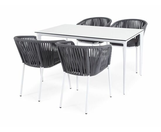 "Малага" обеденная группа на 4 персоны со стульями "Бордо", каркас белый, роуп серый, изображение 2 | Интернет магазин мебели и декора LifeDekor