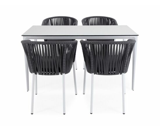 "Малага" обеденная группа на 4 персоны со стульями "Бордо", каркас белый, роуп серый, изображение 3 | Интернет магазин мебели и декора LifeDekor