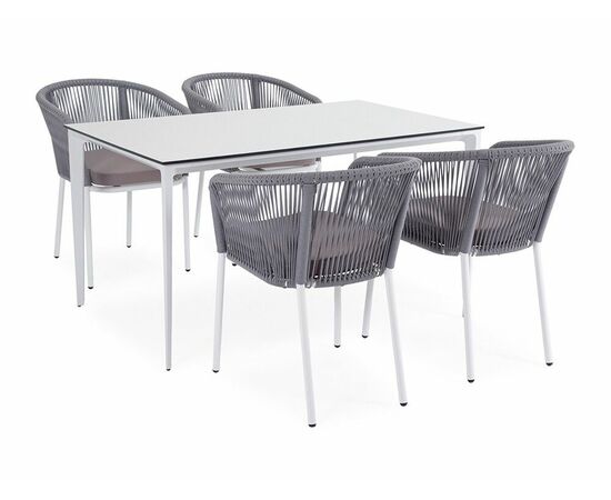 "Малага" обеденная группа на 4 персоны со стульями "Марсель", каркас белый, роуп светло-серый | Интернет магазин мебели и декора LifeDekor
