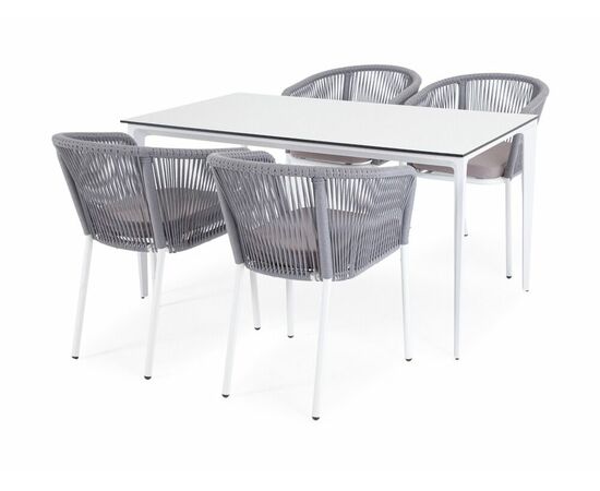 "Малага" обеденная группа на 4 персоны со стульями "Марсель", каркас белый, роуп светло-серый, изображение 2 | Интернет магазин мебели и декора LifeDekor