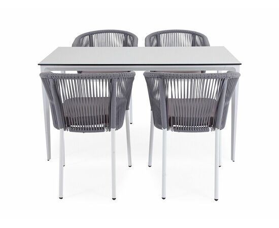 "Малага" обеденная группа на 4 персоны со стульями "Марсель", каркас белый, роуп светло-серый, изображение 3 | Интернет магазин мебели и декора LifeDekor