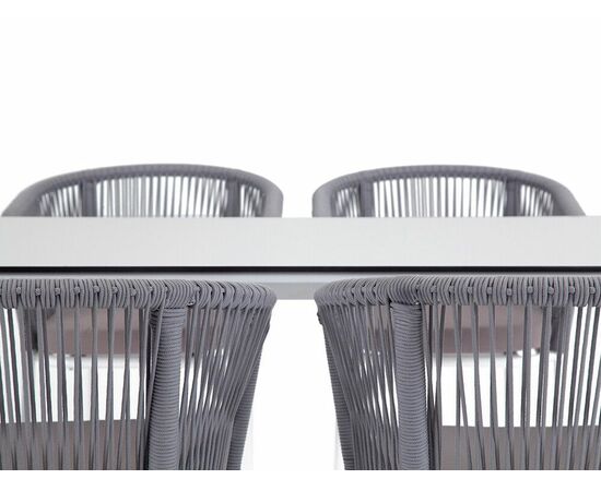 "Малага" обеденная группа на 4 персоны со стульями "Марсель", каркас белый, роуп светло-серый, изображение 4 | Интернет магазин мебели и декора LifeDekor