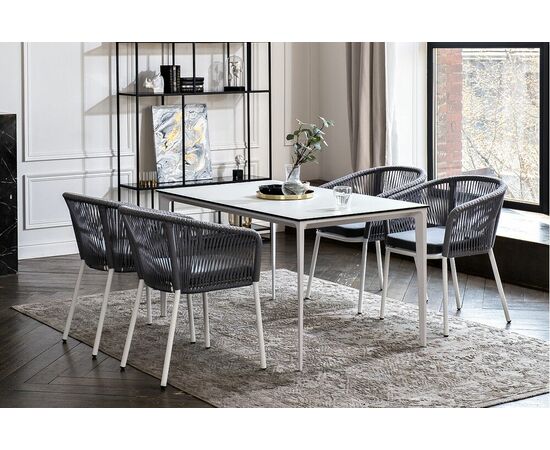 "Малага" обеденная группа на 4 персоны со стульями "Марсель", каркас белый, роуп светло-серый, изображение 5 | Интернет магазин мебели и декора LifeDekor