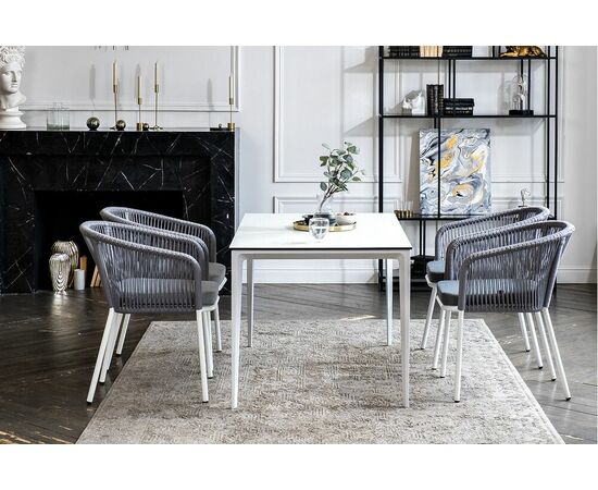 "Малага" обеденная группа на 4 персоны со стульями "Марсель", каркас белый, роуп светло-серый, изображение 6 | Интернет магазин мебели и декора LifeDekor