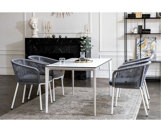 "Малага" обеденная группа на 4 персоны со стульями "Марсель", каркас белый, роуп светло-серый, изображение 7 | Интернет магазин мебели и декора LifeDekor