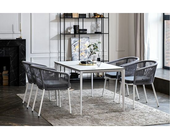 "Малага" обеденная группа на 4 персоны со стульями "Марсель", каркас белый, роуп светло-серый, изображение 8 | Интернет магазин мебели и декора LifeDekor