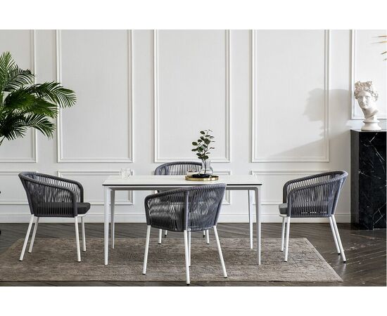 "Малага" обеденная группа на 4 персоны со стульями "Марсель", каркас белый, роуп светло-серый, изображение 9 | Интернет магазин мебели и декора LifeDekor