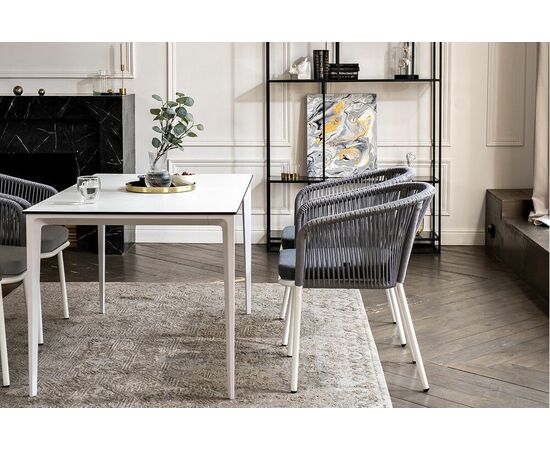 "Малага" обеденная группа на 4 персоны со стульями "Марсель", каркас белый, роуп светло-серый, изображение 10 | Интернет магазин мебели и декора LifeDekor