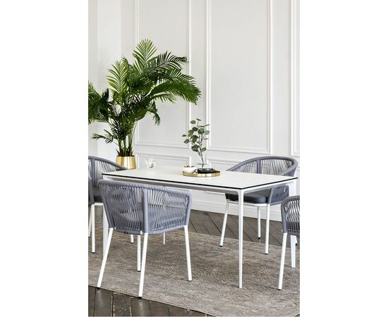 "Малага" обеденная группа на 4 персоны со стульями "Марсель", каркас белый, роуп светло-серый, изображение 12 | Интернет магазин мебели и декора LifeDekor